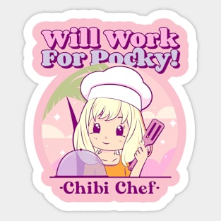 Will Work for Pocky! Chibi Chef Chibi Anime Sticker